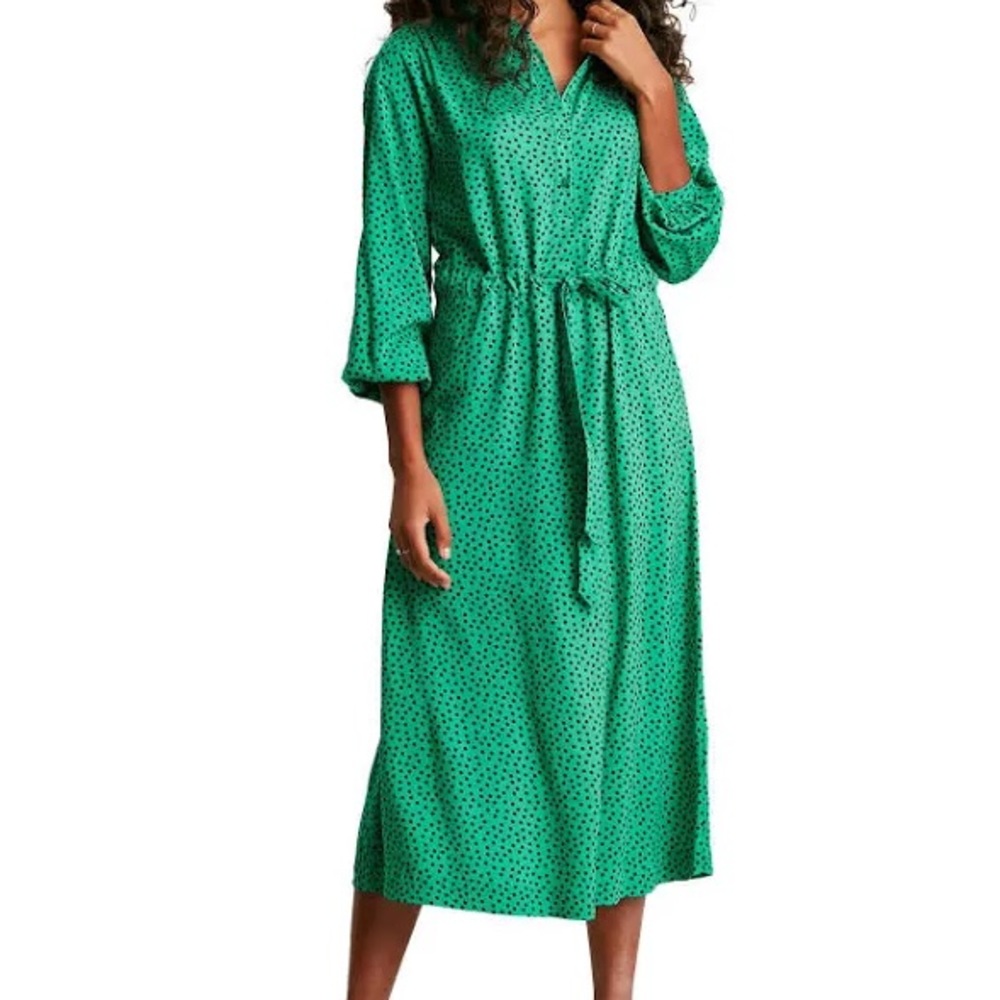 Green Polka Dot Tie-Waist Midi Dress